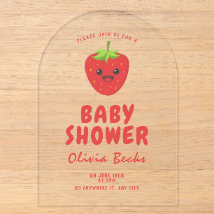 Kleine schat aardbei baby shower acryl uitnodigingen