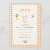 Kleine schat oranje geruite babyshower kaart (Voorkant)