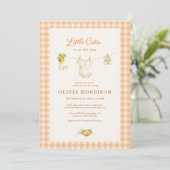 Kleine schat oranje geruite babyshower kaart (Staand voorkant)