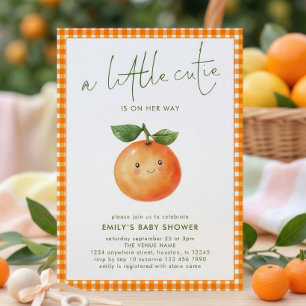 Kleine schat oranje geruite meisje baby shower kaart