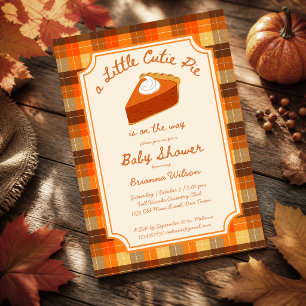 Kleine schat pompoentaart herfst geruite baby show kaart