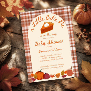 Kleine schat pompoentaart herfst geruite baby show kaart