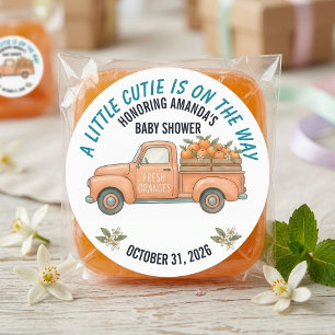 Kleine schat sinaasappel vintage vrachtwagen baby ronde sticker