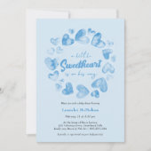 Kleine schatje blauwe hart Valentijn Baby Shower Kaart (Voorkant)