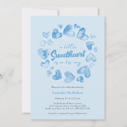 Kleine schatje blauwe hart Valentijn Baby Shower Kaart (Voorkant)