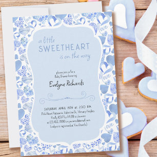 Kleine schatje blauwe liefdeshart jongen baby show kaart