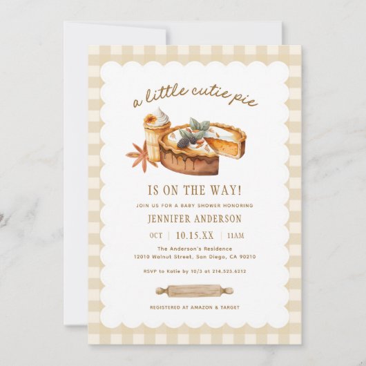 Kleine schatje valt pompoentaart baby shower kaart (Voorkant)