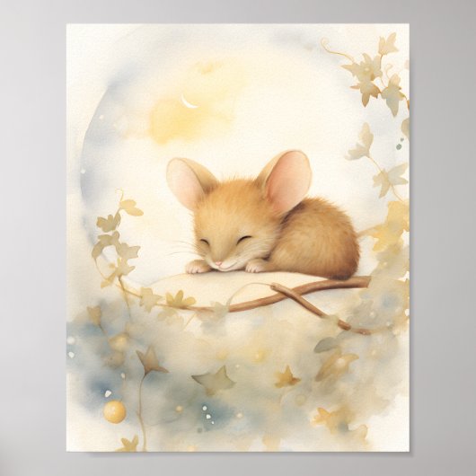 Kleine schattige baby muis slapen poster (Voorkant)