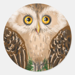 Kleine schattige bruine uil ronde sticker