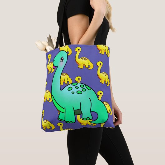 Kleine Schattige Cheeky Aqua Dinosaur Tote Bag (Dichtbij)