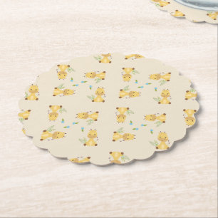 Kleine schattige giraffe bloemenlicht bruin kartonnen onderzetters