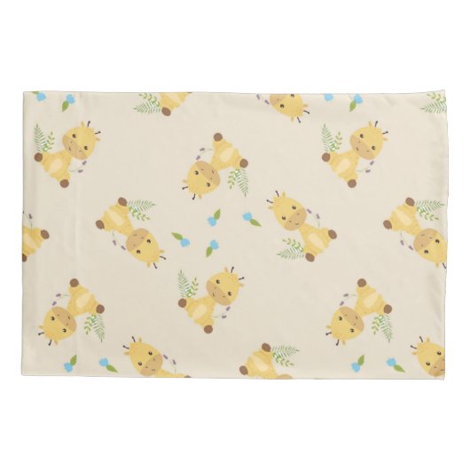 Kleine schattige giraffe bloemenlicht bruin kussensloop (Achterkant-Links)