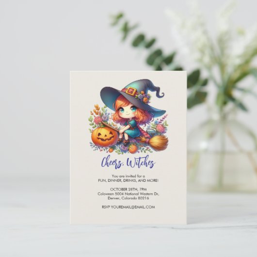 kleine schattige heks gekleed in het blauw, Hallow Briefkaart (Staand voorkant)