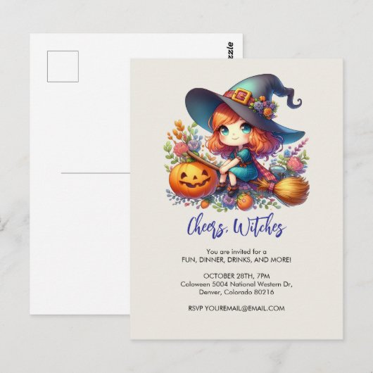 kleine schattige heks gekleed in het blauw, Hallow Briefkaart (Voorkant / Achterkant)