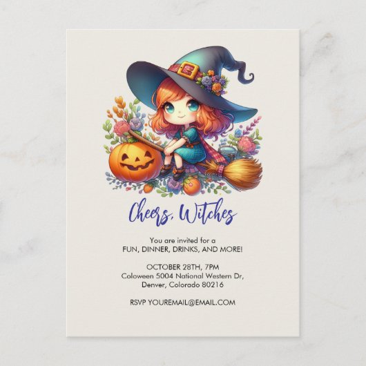 kleine schattige heks gekleed in het blauw, Hallow Briefkaart (Voorkant)