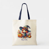 kleine schattige heks gekleed in het blauw, Hallow Tote Bag (Achterkant)