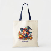kleine schattige heks gekleed in het blauw, Hallow Tote Bag (Voorkant)