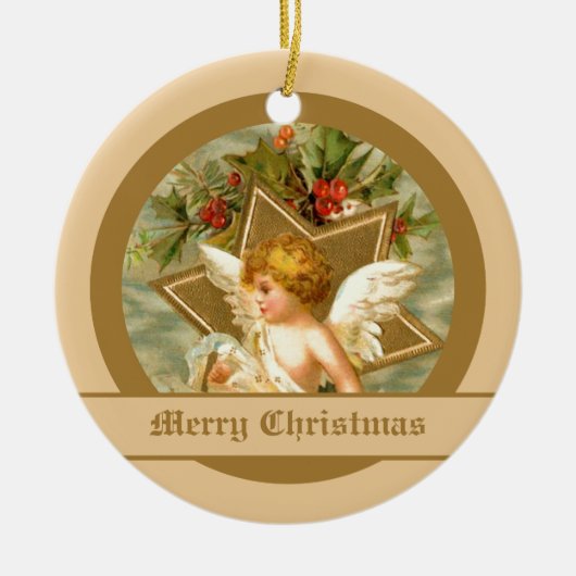  kleine schattige kerstengel en -ster keramisch ornament (Voorkant)