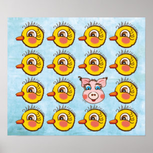 Kleine schattige meid en varken. poster