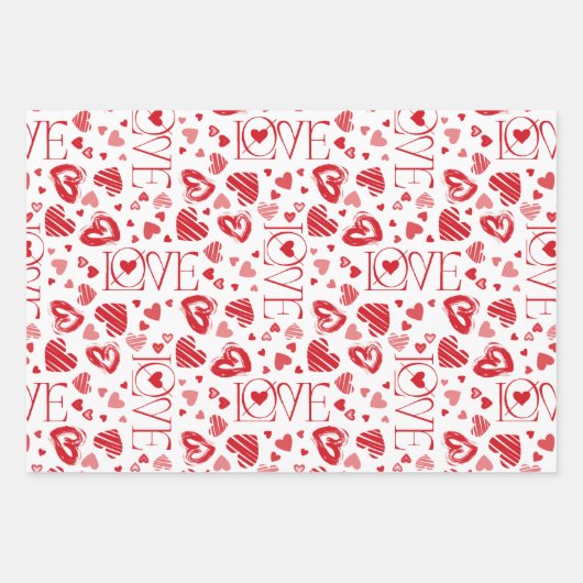 Kleine Schattige Rood Wit & Roze Harten Valentijns Inpakpapier Vel (Voorkant)