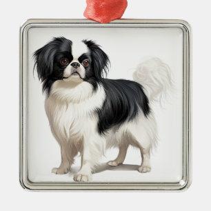 KLEINE SCHATTIGE ZWART-WIT JAPANSE KIN HOND METALEN ORNAMENT