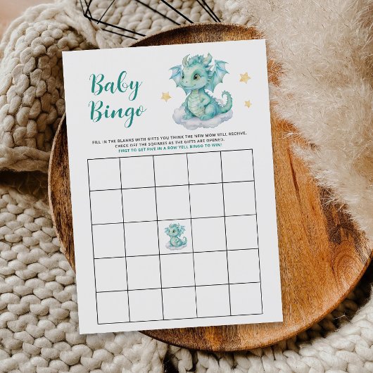 Kleine Schattigee Dragon Baby shower Bingo Game Ka Informatiekaartje