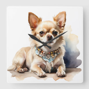 KLEINE SCHATTIGEE FAWN CHIHUAHUA DOG VIERKANTE KLOK