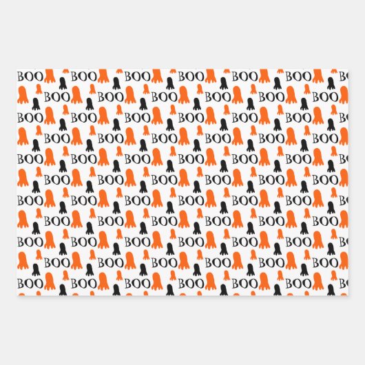 Kleine Schattigee Ghost Sinaasappel Zwart Wit Inpakpapier Vel (Voorkant)