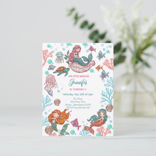 Kleine Schattigee Kleine Zeemeerminnen Verjaardags Briefkaart (Staand voorkant)