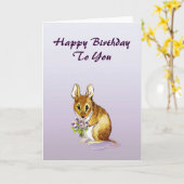 Kleine Schattigee Mouse Happy Birthday Kaart (Gele Bloem)