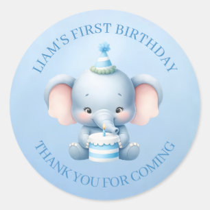 Kleine Schattigee Olifant 1e Verjaardag Bedankt Bl Ronde Sticker