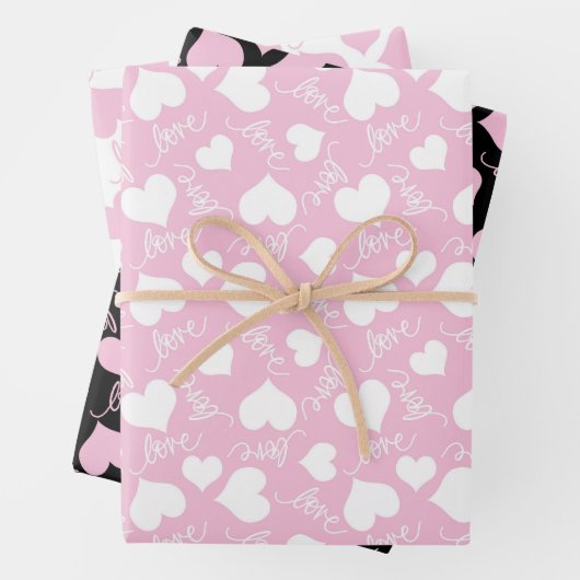 Kleine Schattigee Witte & Roze Harten Valentijnsda Inpakpapier Vel (In situ)
