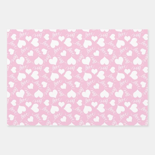 Kleine Schattigee Witte & Roze Harten Valentijnsda Inpakpapier Vel (Voorkant)