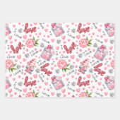 Kleine Schattigee Witte & Roze Harten Valentijnsda Inpakpapier Vel (Voorkant 3)