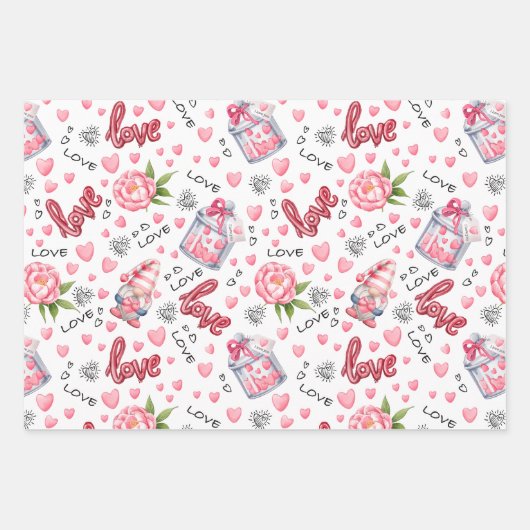 Kleine Schattigee Witte & Roze Harten Valentijnsda Inpakpapier Vel (Voorkant 3)