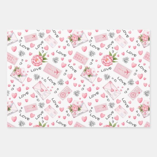 Kleine Schattigee Witte & Roze Harten Valentijnsda Inpakpapier Vel (Voorkant 2)