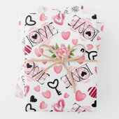 Kleine Schattigee Witte & Roze Harten Valentijnsda Inpakpapier Vel (In situ)