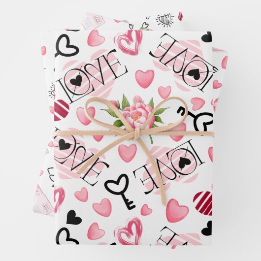 Kleine Schattigee Witte & Roze Harten Valentijnsda Inpakpapier Vel (In situ)