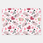 Kleine Schattigee Witte & Roze Harten Valentijnsda Inpakpapier Vel (Voorkant)