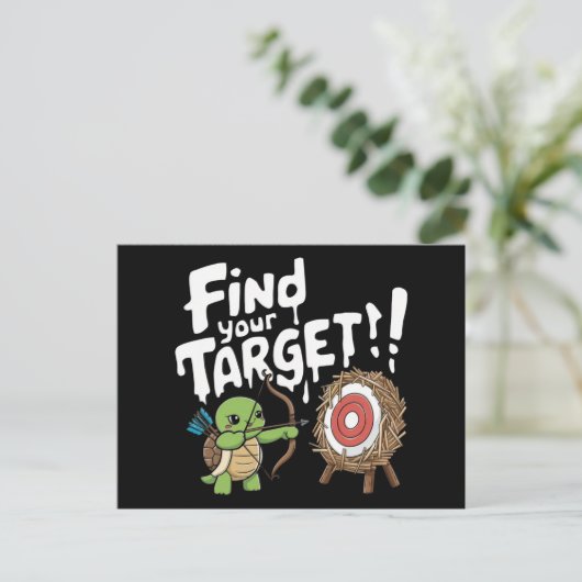 Kleine schildpad die een pijl en boog richt briefkaart (Staand voorkant)