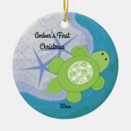 Kleine Schildpad Eerste Kerstmis Keramische Versie Keramisch Ornament