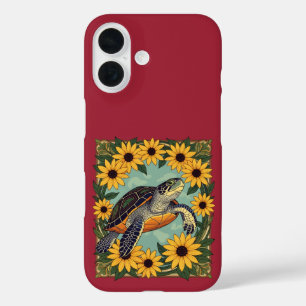 Kleine Schildpad en Black-Eyed Daisy Bloemen iPhone 16 Hoesje