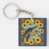 Kleine schildpad en zwartogige madeliefbloemen sleutelhanger (voorkant)