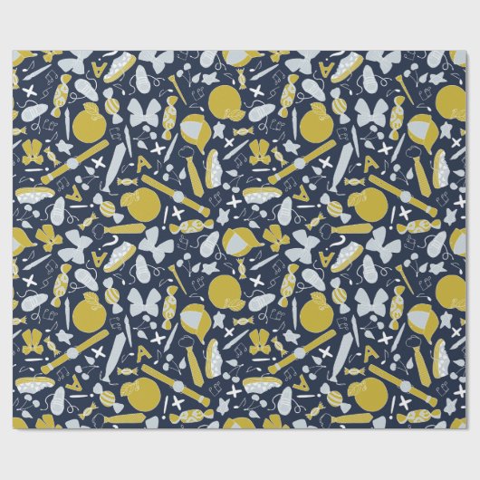 Kleine schooldingen verspreid over cadeaupapier (Vlak)