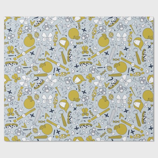 Kleine schooldingen verspreid over cadeaupapier (Vlak)