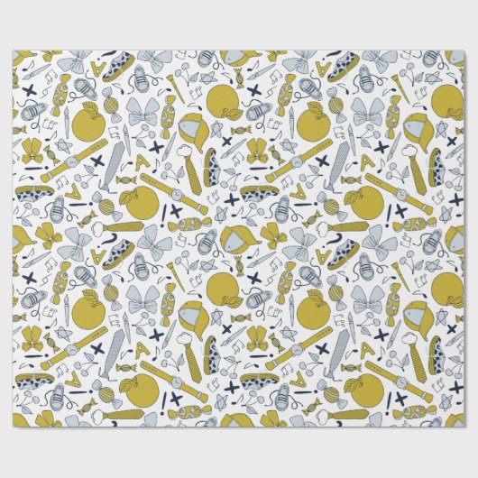 Kleine schooldingen verspreid over cadeaupapier (Vlak)