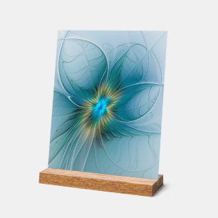 Kleine schoonheid moderne blauwe gouden fractale k acryl bord