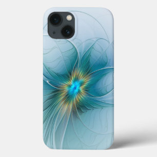 Kleine schoonheid moderne blauwe gouden fractale k iPhone 13 hoesje