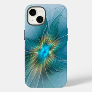 Kleine schoonheid moderne blauwe gouden fractale k Case-Mate iPhone 14 hoesje