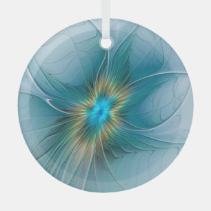 Kleine schoonheid moderne blauwe gouden fractale k glas ornament